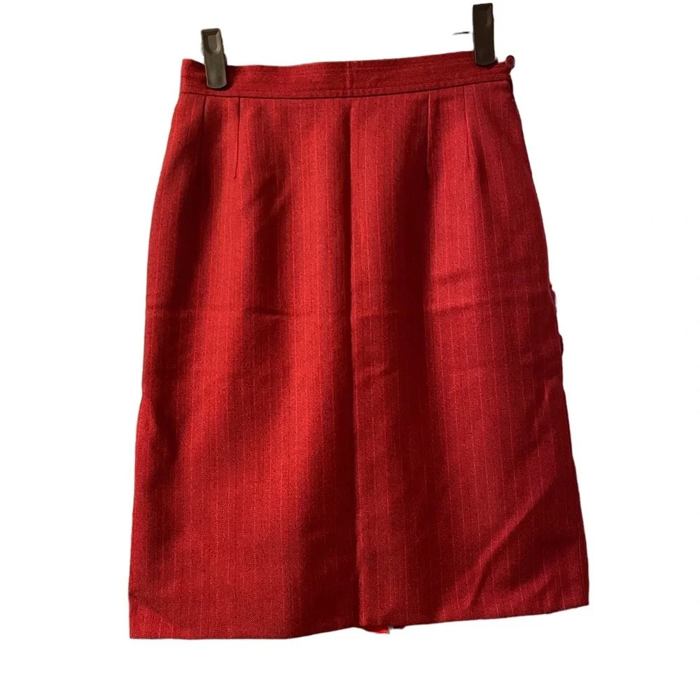YSL VINTAGE RED PINSTRIPE WOOL SKIRT
